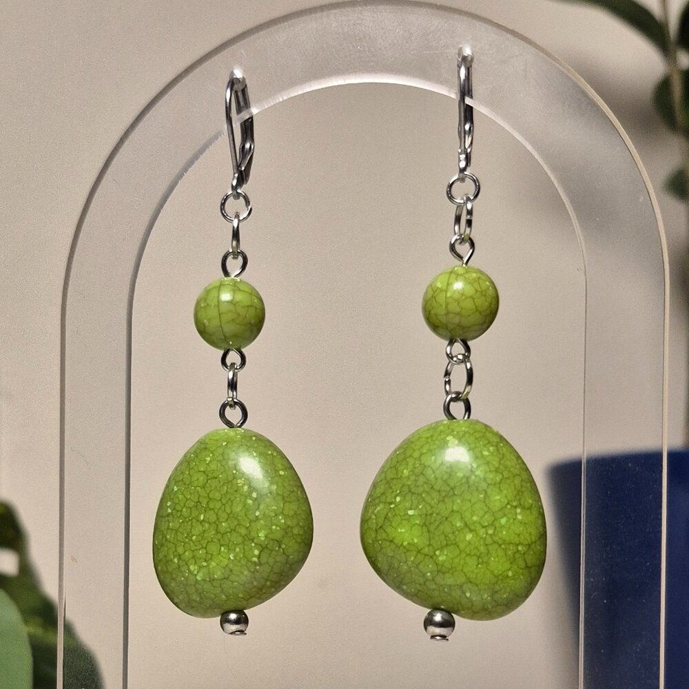 Green Apple Faux Stone Earrings | Upcycled Earring Collection